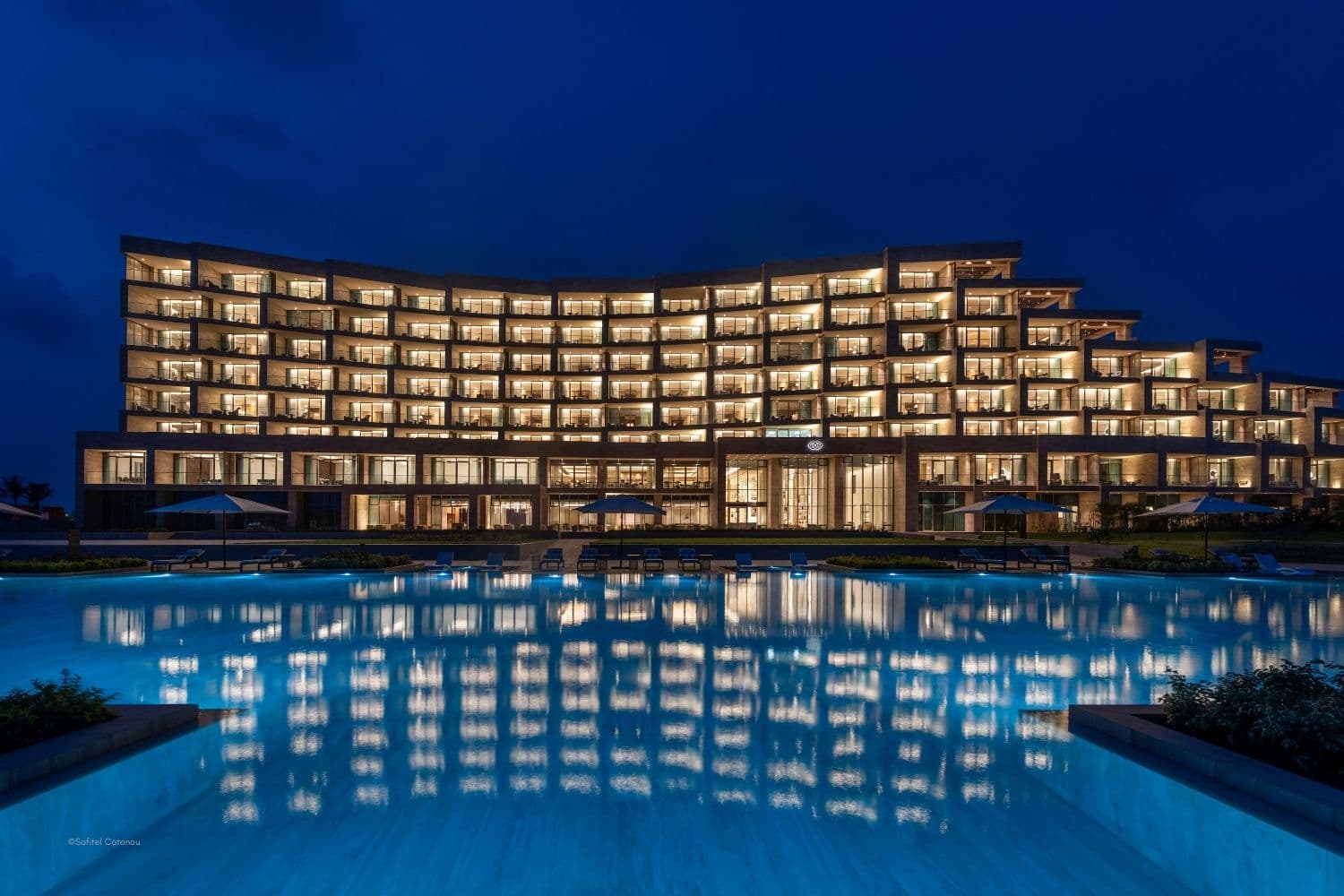 Aerial view of the Sofitel Cotonou Marina — venue for ATTS 2026